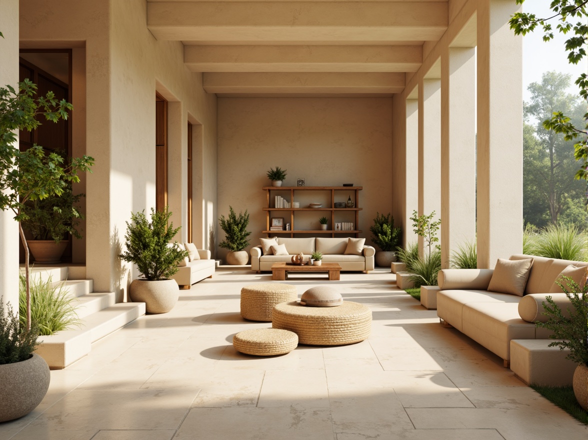 Prompt: Muted earthy tones, soft pastel hues, calming beige walls, natural wood accents, plush greenery, creamy whites, warm golden lighting, cozy reading nooks, comfortable seating areas, minimalist decor, subtle texture contrasts, organic shapes, serene atmosphere, shallow depth of field, 1/1 composition, realistic renderings, ambient occlusion.