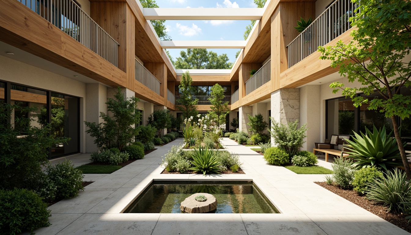 Prompt: Vibrant atrium, lush greenery, natural stone walls, wooden accents, floor-to-ceiling windows, clerestory windows, skylights, open floor plans, minimalist decor, reflective surfaces, bright color schemes, warm ambient lighting, soft shadows, 1/1 composition, shallow depth of field, panoramic view, realistic textures, ambient occlusion.