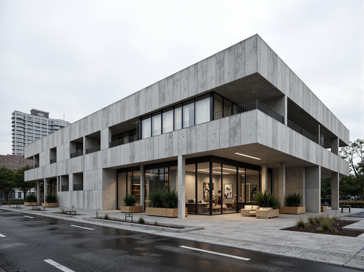 Prompt: Fiber-cement building, modern industrial architecture, textured concrete fa\u00e7ade, reinforced fiber-mesh structure, durable weather-resistant exterior, high-strength load-bearing capacity, sustainable eco-friendly materials, minimalist design aesthetic, urban cityscape background, cloudy overcast sky, soft diffused lighting, shallow depth of field, 1/2 composition, realistic textures, ambient occlusion.