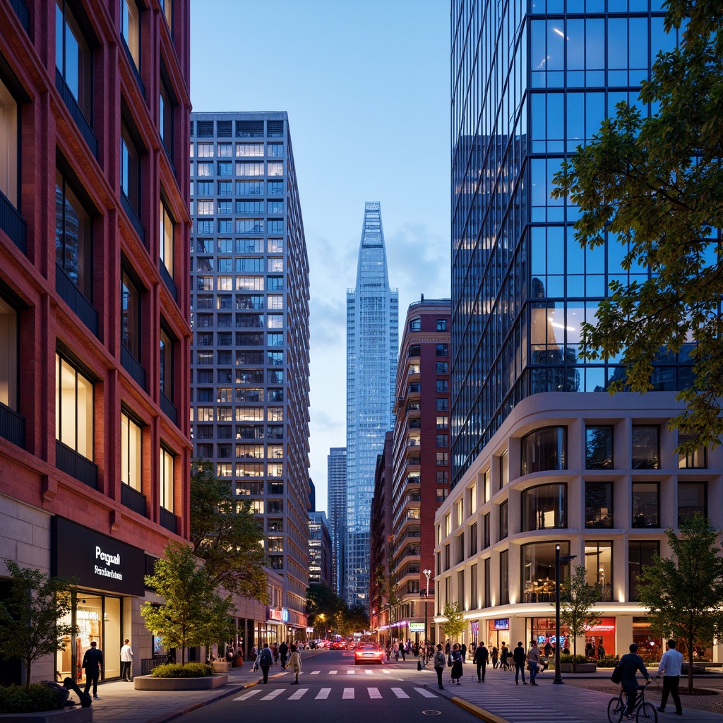 Prompt: Vibrant cityscape, modern skyscrapers, bold color blocking, contrasting hues, neon lights, urban atmosphere, bustling streets, pedestrian walkways, dynamic architecture, geometric patterns, metallic accents, glass facades, reflective surfaces, warm ambient lighting, shallow depth of field, 1/1 composition, realistic textures, ambient occlusion.