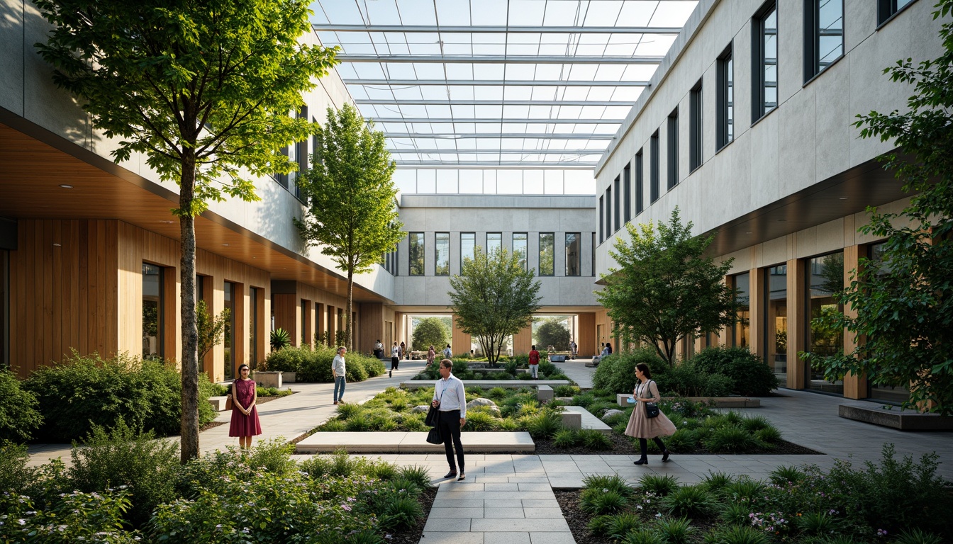 Prompt: Vibrant atrium, abundant natural light, floor-to-ceiling windows, transparent glass roofs, open-air courtyards, lush greenery, modern minimalist architecture, sleek metal frames, warm wooden accents, soft diffused lighting, 1/1 composition, shallow depth of field, realistic textures, ambient occlusion.