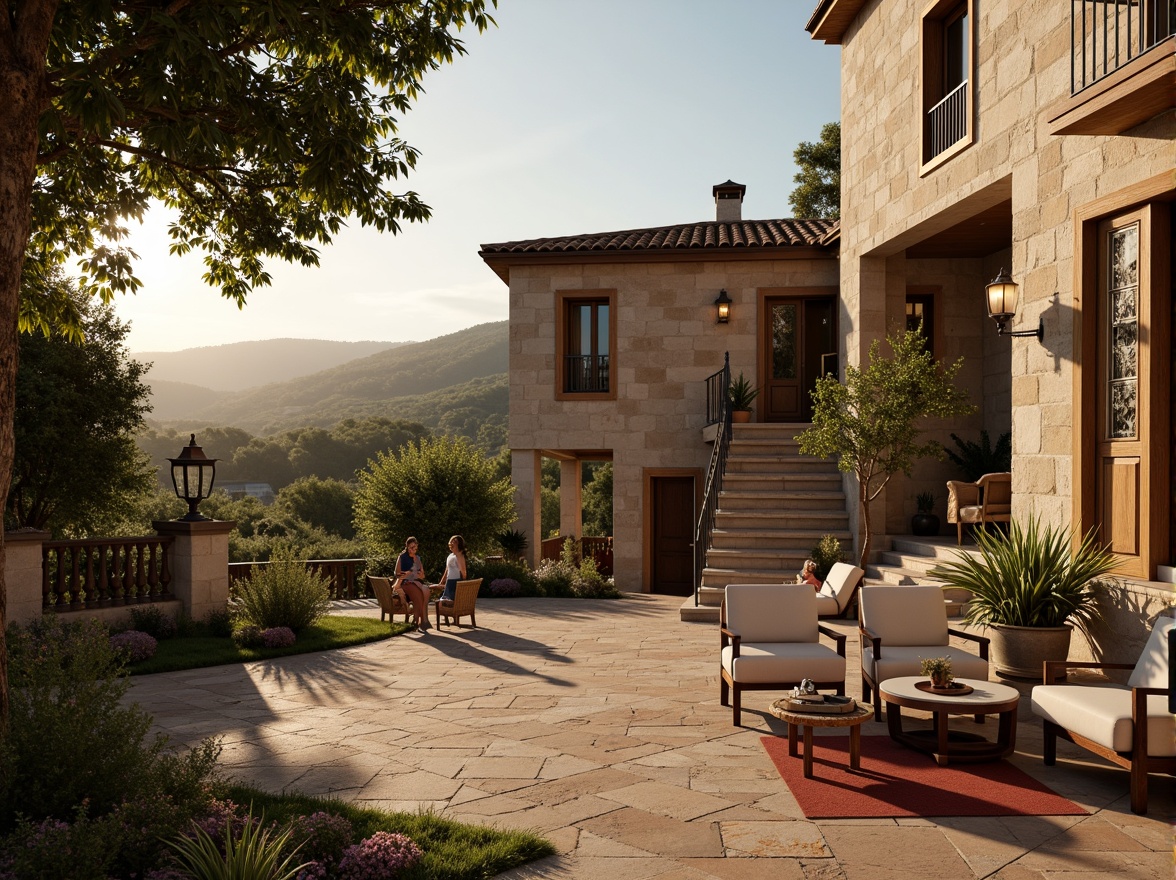 Prompt: Cinematic villa, Mediterranean landscape, rolling hills, olive groves, cypress trees, rustic stone walls, earthy tones, warm golden lighting, cinematic camera angles, dramatic shadows, 3/4 composition, shallow depth of field, realistic textures, ambient occlusion, ornate wooden doors, grand entrance halls, sweeping staircases, luxurious furnishings, vintage film cameras, director's chairs, clapboards, movie posters, red carpet, paparazzi flashes.