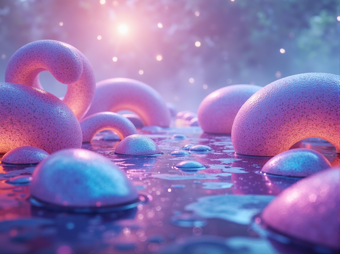 Prompt: Vibrant blob-like structures, iridescent colors, shimmering effects, neon hues, pastel shades, soft gradients, glowing accents, luminescent materials, futuristic ambiance, sci-fi inspired design, abstract shapes, organic forms, fluid dynamics, dreamy atmosphere, surreal landscapes, misty backgrounds, ethereal lighting, 3/4 composition, panoramic view, realistic textures, ambient occlusion.