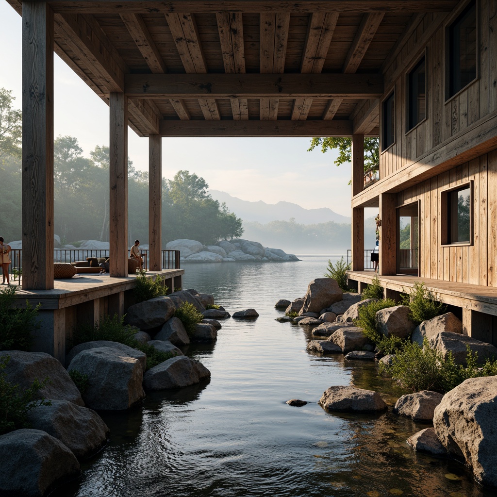 Prompt: Rustic boathouse, brutalist architecture, weathered wood accents, industrial metal beams, expansive waterfront views, natural stone foundations, rugged shorelines, misty morning atmosphere, soft warm lighting, shallow depth of field, 3/4 composition, panoramic view, realistic textures, ambient occlusion, adaptive responsive design, mobile-friendly interface, flexible grid systems, scalable typography, fluid animations, interactive elements, immersive user experience.