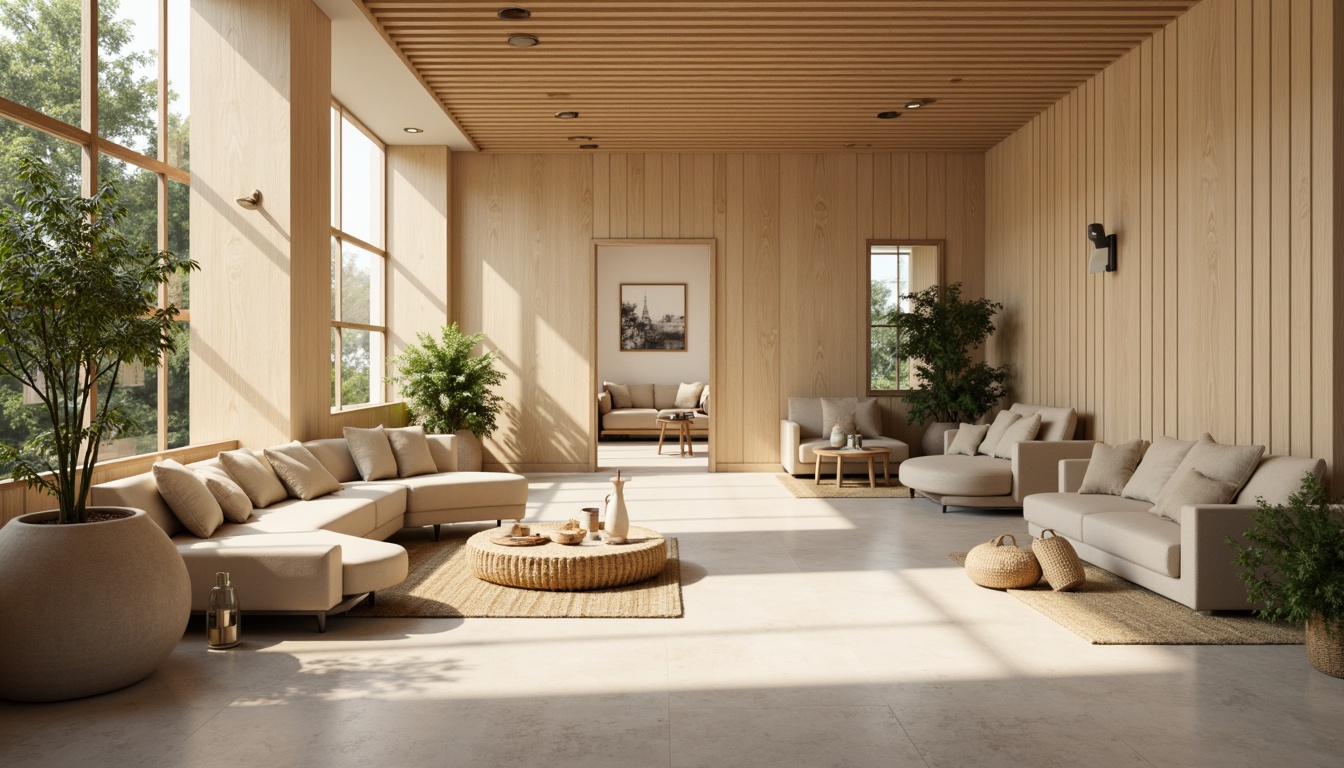 Prompt: Muted earthy tones, soft pastel hues, calming beige walls, natural wood accents, plush greenery, creamy whites, warm golden lighting, cozy reading nooks, comfortable seating areas, minimalist decor, subtle texture contrasts, organic shapes, serene atmosphere, shallow depth of field, 1/1 composition, realistic renderings, ambient occlusion.