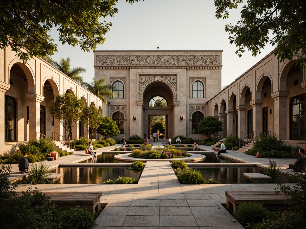 Prompt: Majestic Byzantine-style rehabilitation center, ornate stone carvings, intricate mosaics, grand arches, lush greenery, vibrant flowers, serene water features, tranquil ponds, walking paths, rustic benches, natural stone paving, warm golden lighting, soft focus, shallow depth of field, 1/1 composition, symmetrical framing, realistic textures, ambient occlusion.Please let me know if this meets your requirements!