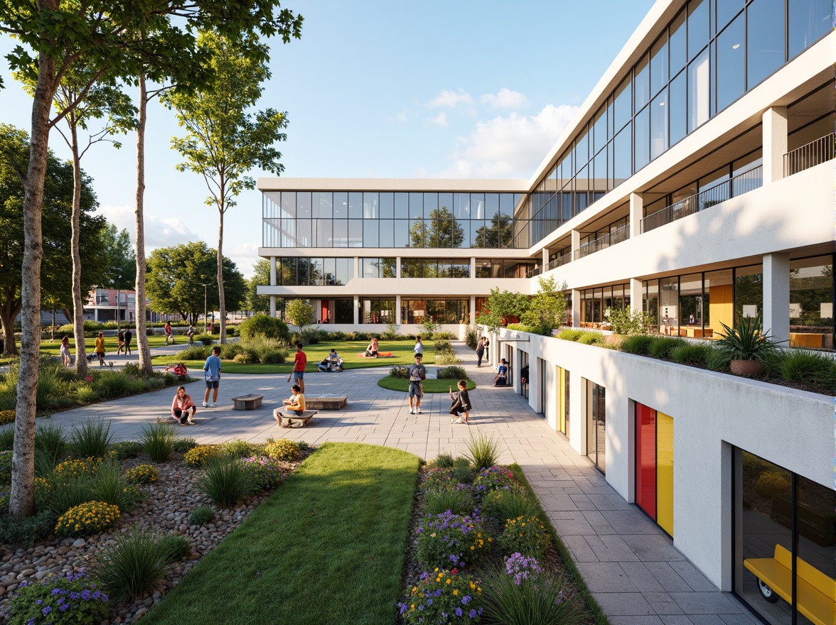 Prompt: Vibrant community center, modern architecture, large windows, natural light, open floor plan, collaborative workspaces, comfortable seating areas, colorful murals, urban gardens, outdoor recreational facilities, basketball courts, playground equipment, walking trails, green roofs, sustainable design, eco-friendly materials, innovative lighting systems, warm ambiance, shallow depth of field, 3/4 composition, panoramic view, realistic textures, ambient occlusion.