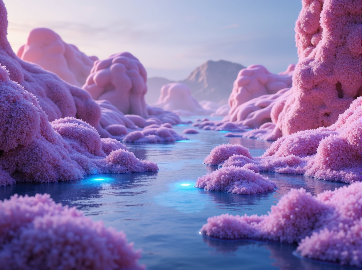 Prompt: Vibrant blob-like structures, iridescent colors, shimmering effects, neon hues, pastel shades, soft gradients, glowing accents, luminescent materials, futuristic ambiance, sci-fi inspired design, abstract shapes, organic forms, fluid dynamics, dreamy atmosphere, surreal landscapes, misty backgrounds, ethereal lighting, 3/4 composition, panoramic view, realistic textures, ambient occlusion.