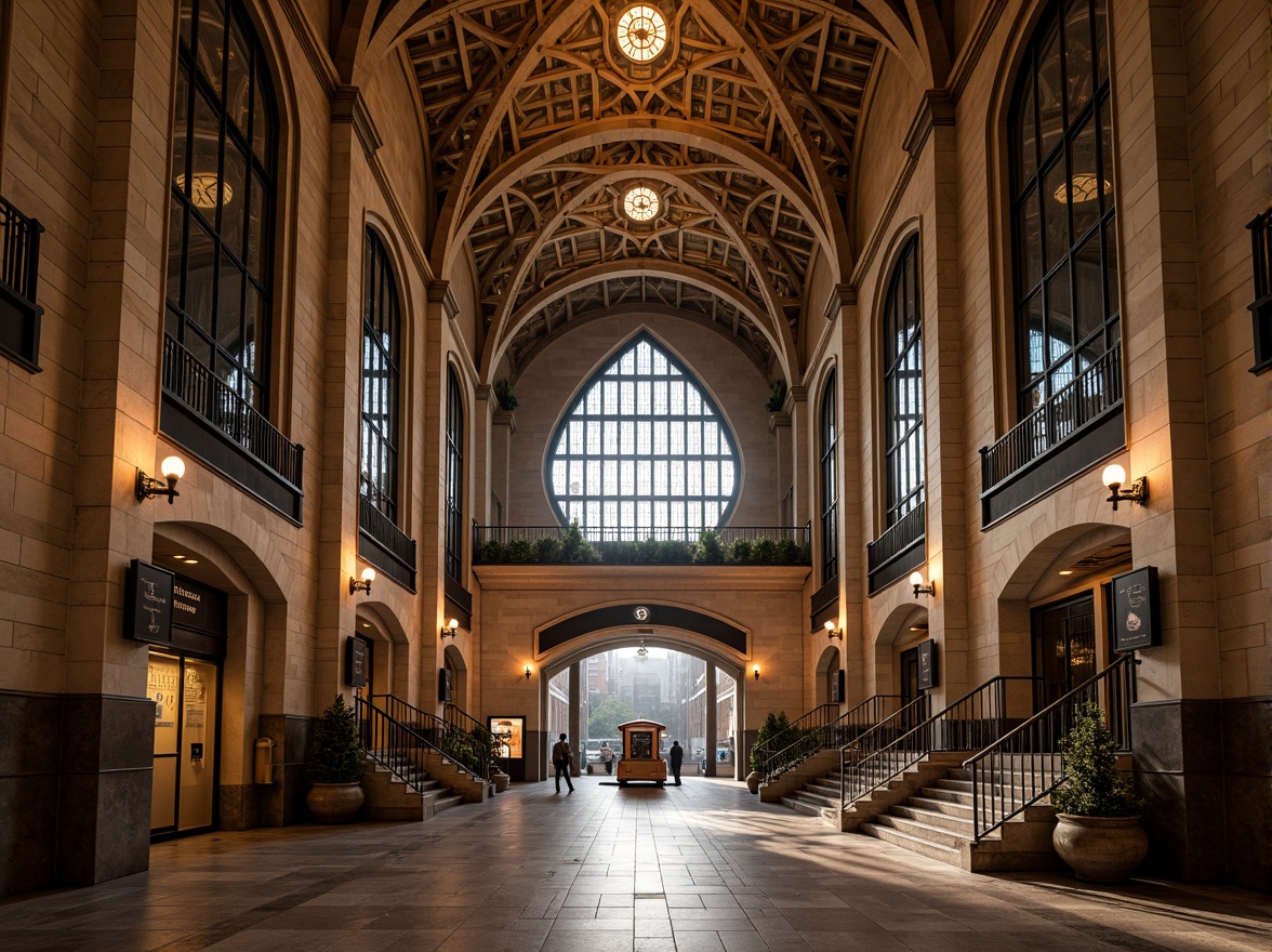 Prompt: Grandiose metro station entrance, Gothic arches, ribbed vaults, ornate stone carvings, intricate stained glass windows, majestic clock towers, imposing stone columns, dramatic lighting effects, atmospheric misting systems, polished granite floors, ornamental metal railings, grand staircases, high ceilings, symmetrical composition, 1/1 aspect ratio, warm golden lighting, shallow depth of field, realistic textures, ambient occlusion.