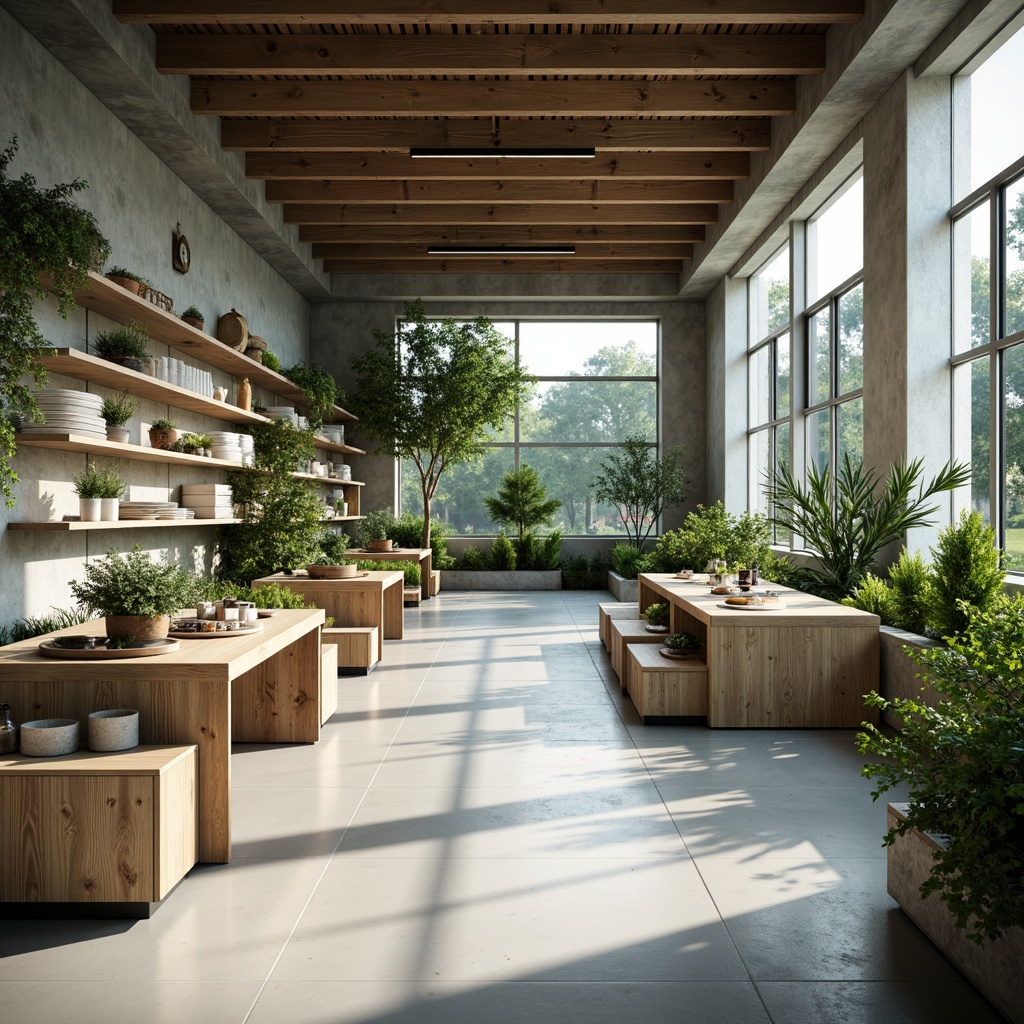 Prompt: Minimalist laboratory interior, eco-friendly materials, recycled countertops, energy-efficient lighting, natural ventilation systems, green walls, living plants, reclaimed wood furniture, simple geometric shapes, industrial chic aesthetic, monochromatic color scheme, abundant natural light, soft diffused shadows, 1/1 composition, shallow depth of field, realistic textures, ambient occlusion.