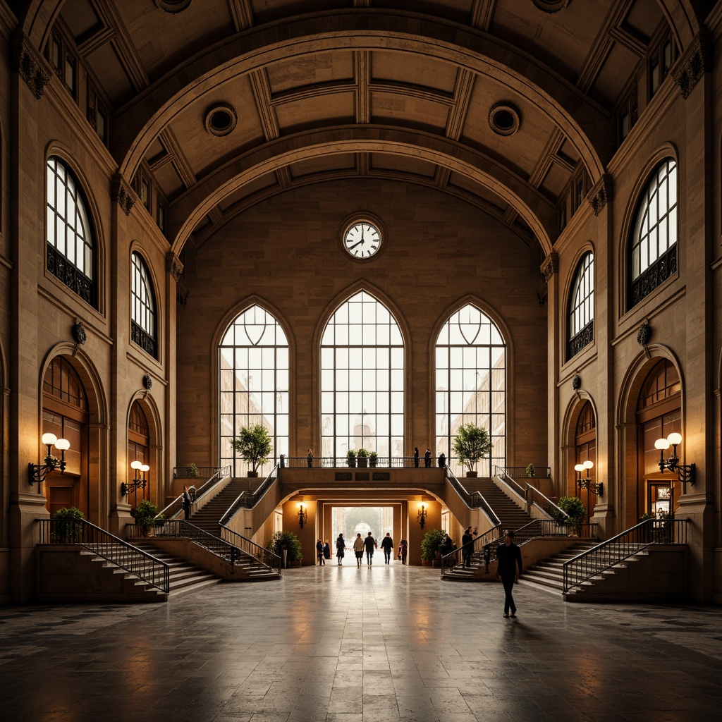 Prompt: Grandiose metro station entrance, Gothic arches, ribbed vaults, ornate stone carvings, intricate stained glass windows, majestic clock towers, imposing stone columns, dramatic lighting effects, atmospheric misting systems, polished granite floors, ornamental metal railings, grand staircases, high ceilings, symmetrical composition, 1/1 aspect ratio, warm golden lighting, shallow depth of field, realistic textures, ambient occlusion.