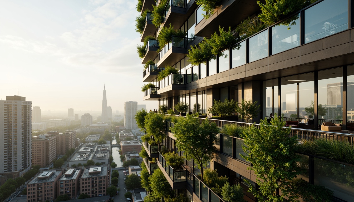 Prompt: Urban skyscraper, sleek modern architecture, green walls, lush vertical gardens, thriving plants, natural ventilation systems, energy-efficient design, sustainable living spaces, floor-to-ceiling windows, panoramic city views, misty morning light, soft warm ambiance, shallow depth of field, 3/4 composition, realistic textures, ambient occlusion.