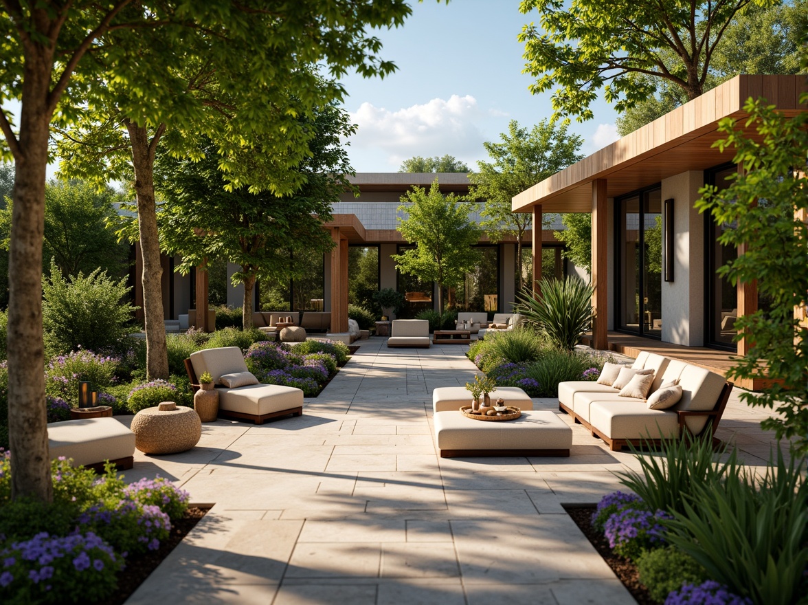 Prompt: Cozy patio, lush greenery, vibrant flowers, comfortable outdoor furniture, soft cushions, warm lighting, natural stone flooring, wooden accents, modern pergola, climbing plants, serene ambiance, shallow depth of field, 1/1 composition, realistic textures, ambient occlusion, sunny day, gentle breeze, refreshing water features, soothing sound effects.