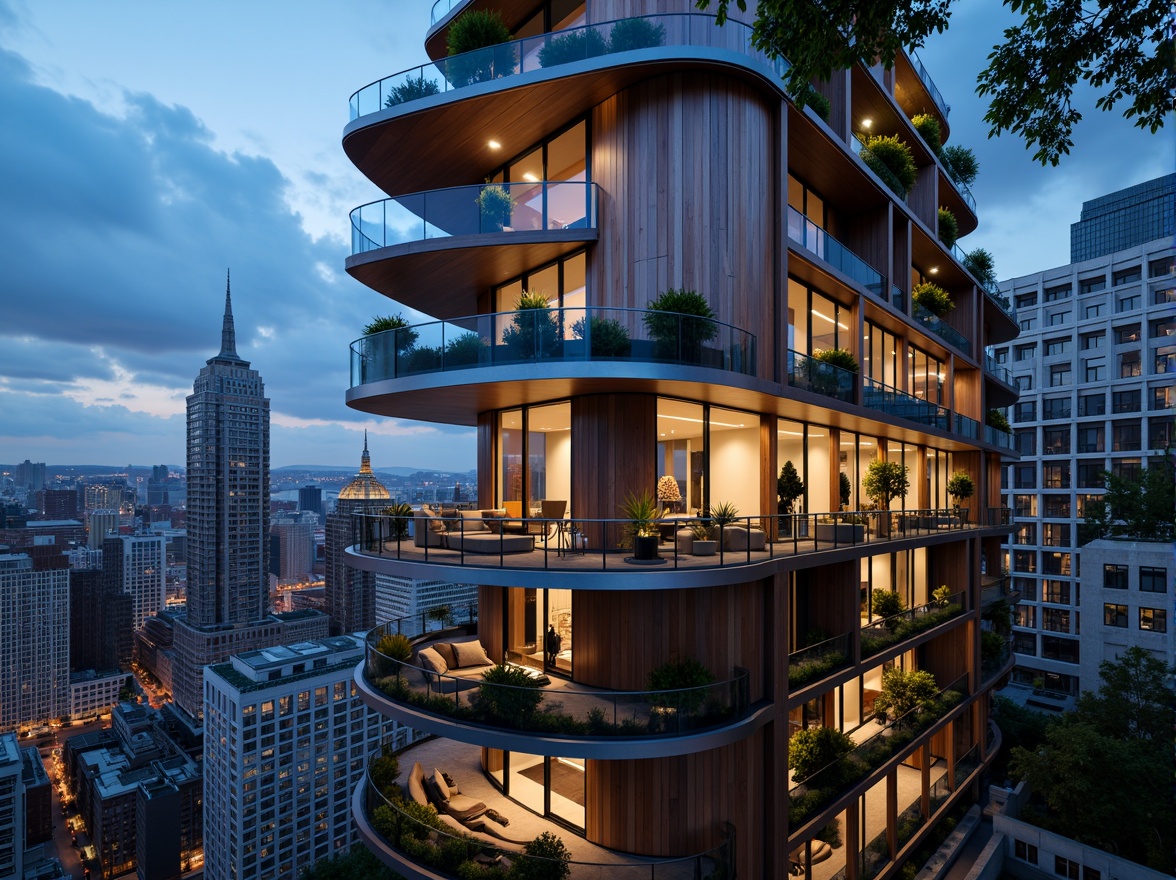 Prompt: Luxurious penthouse, futuristic facade design, sleek metallic materials, angular lines, minimalist aesthetic, floor-to-ceiling windows, panoramic city views, rooftop gardens, modern skyscraper architecture, neon lights, vibrant color schemes, reflective glass surfaces, cantilevered balconies, urban landscape, bustling metropolis, dramatic nighttime lighting, shallow depth of field, 1/1 composition, realistic textures, ambient occlusion.