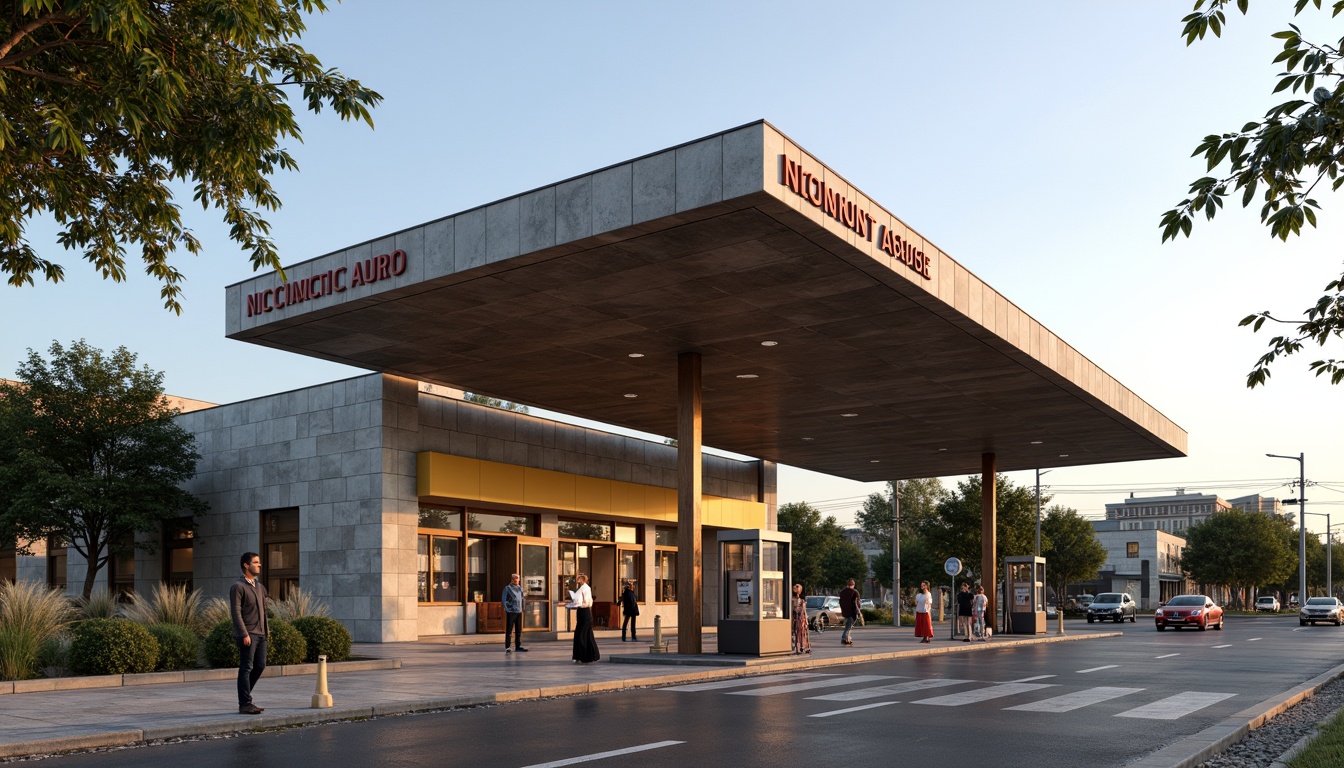 Prompt: Rustic gas station, industrial pipes, functionalist architecture, bold typography, primary color scheme, geometric shapes, minimalist design, natural stone walls, steel beams, large windows, cantilevered canopies, angular lines, modernist landscaping, native plants, gravel pathways, urban context, busy streets, morning sunlight, high contrast lighting, shallow depth of field, 2/3 composition, realistic textures, ambient occlusion.