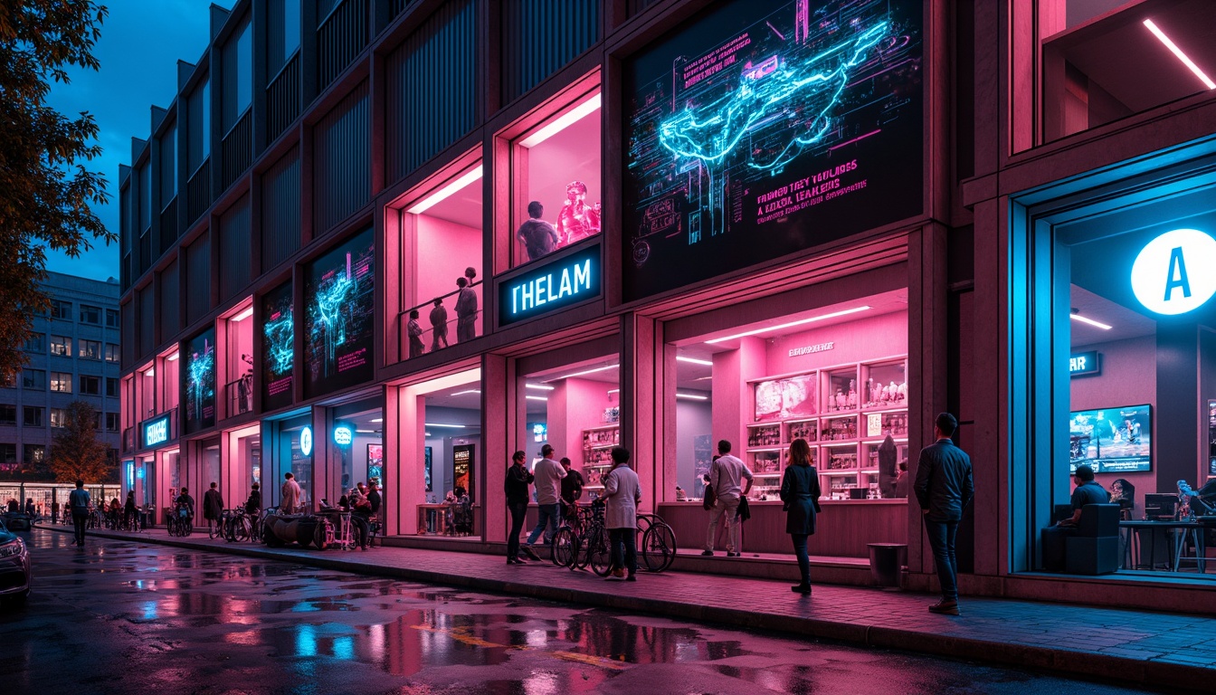 Prompt: Neon-lit pub facade, futuristic architecture, metallic materials, angular lines, holographic advertisements, cyberpunk-inspired signage, vibrant LED lights, transparent glass walls, minimalist interior design, high-tech bar equipment, robotic bartenders, virtual reality experiences, immersive gaming areas, neon-lit streetscape, rainy night atmosphere, shallow depth of field, 1/1 composition, cinematic lighting, realistic reflections, ambient occlusion.