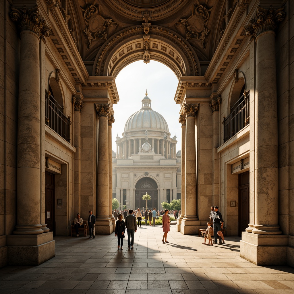 Prompt: Grand monumental structure, ornate stone carvings, majestic arches, imposing columns, intricate sculptures, bronze statues, memorial plaques, solemn atmosphere, natural stone flooring, symmetrical composition, dramatic lighting, warm golden tones, subtle texture details, realistic weathering effects, 1/1 aspect ratio, low-angle shot, cinematic mood.