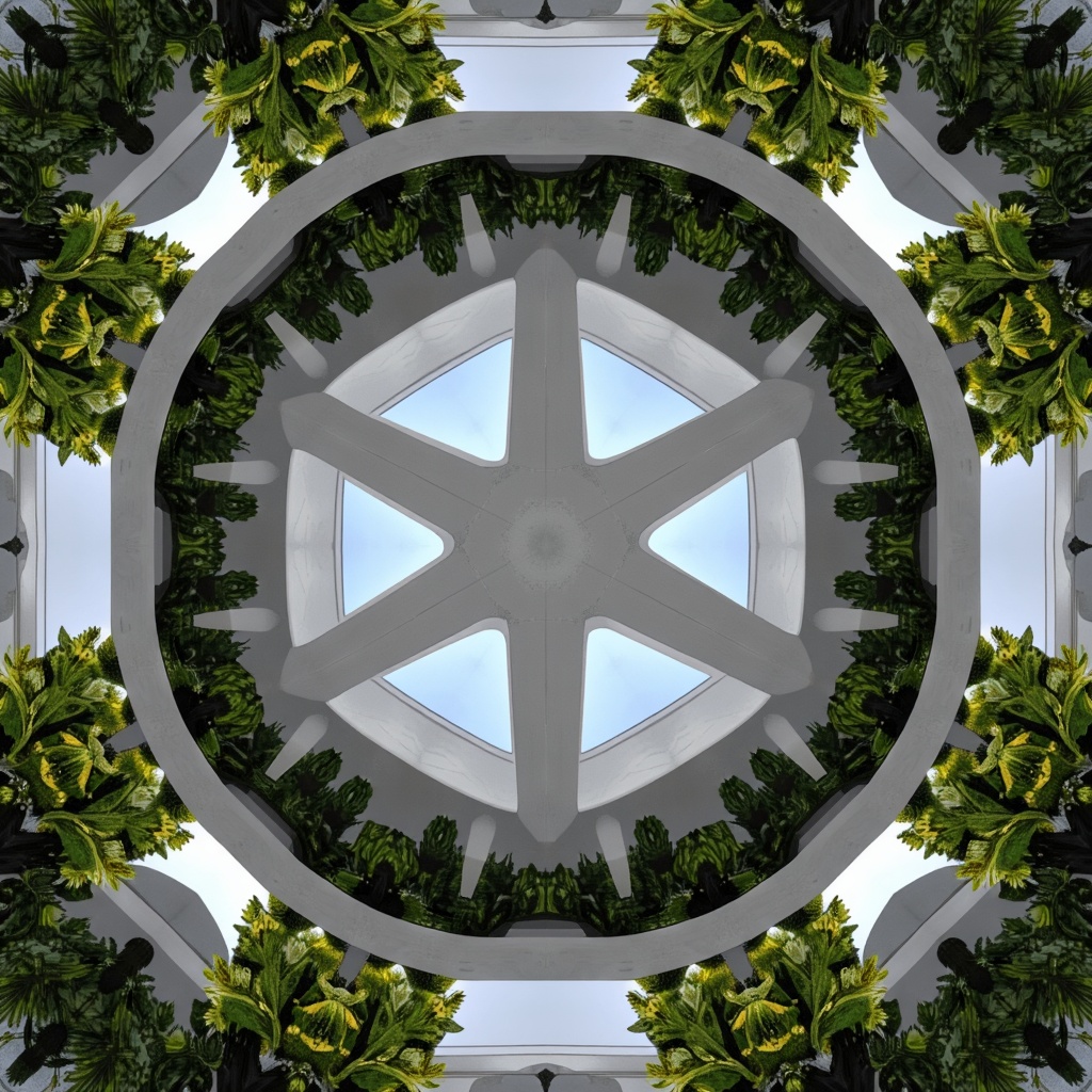 Prompt: Rotational symmetry, mirrored reflections, harmonious balance, geometric shapes, identical patterns, radial arrangements, central axis, perfect proportions, aesthetically pleasing compositions, calming atmosphere, soft natural light, shallow depth of field, 1/1 composition, realistic textures, ambient occlusion.