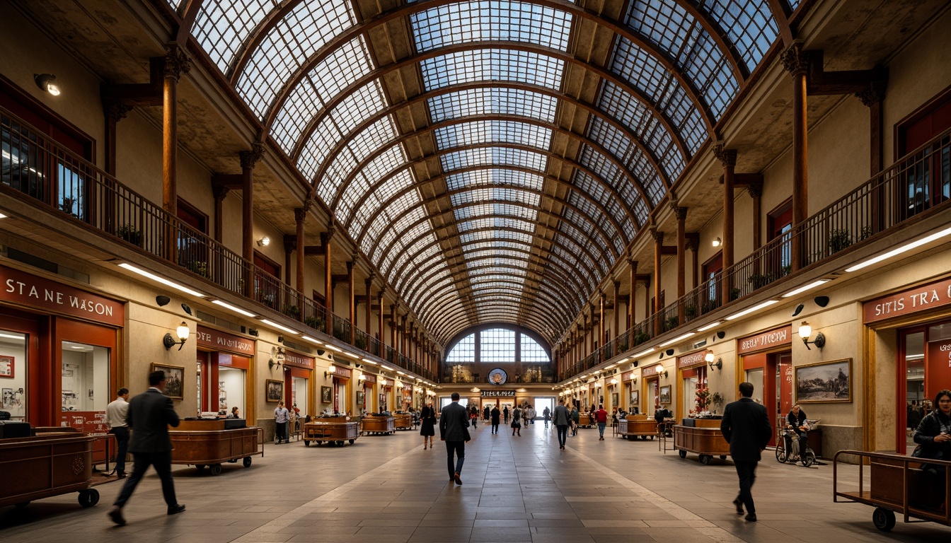 Prompt: Grand train station, sweeping curved lines, elegant arches, ornate details, luxurious materials, high ceilings, spacious interiors, natural stone floors, intricate metalwork, vintage luggage carts, bustling atmosphere, warm soft lighting, shallow depth of field, 1/1 composition, realistic textures, ambient occlusion.