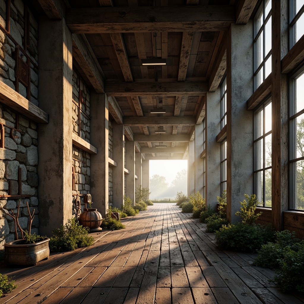 Prompt: Rustic boathouse, brutalist architecture, weathered wood accents, industrial metal beams, rough-hewn stone walls, nautical ropes, distressed wooden planks, faded naval blue, earthy brown, mossy green, rusty orange, warm golden lighting, misty morning atmosphere, shallow depth of field, 1/1 composition, realistic textures, ambient occlusion.