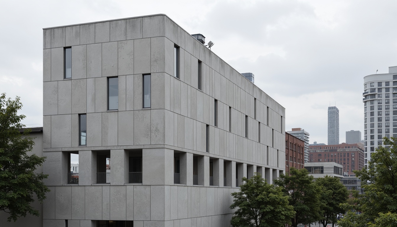 Prompt: Fiber-cement building, modern industrial architecture, textured concrete fa\u00e7ade, reinforced fiber-mesh structure, durable weather-resistant exterior, high-strength load-bearing capacity, sustainable eco-friendly materials, minimalist design aesthetic, urban cityscape background, cloudy overcast sky, soft diffused lighting, shallow depth of field, 1/2 composition, realistic textures, ambient occlusion.