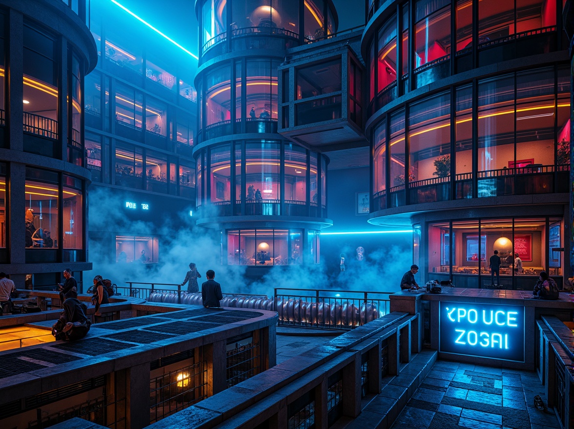 Prompt: Vibrant energy plant, neon-lit pipes, glowing orbs, metallic structures, futuristic architecture, electric blue accents, radiant yellow highlights, bold red stripes, industrial textures, mechanical details, abstract shapes, 3D modeling, atmospheric mist, dramatic lighting, high-contrast colors, cinematic composition, wide-angle lens, shallow depth of field.