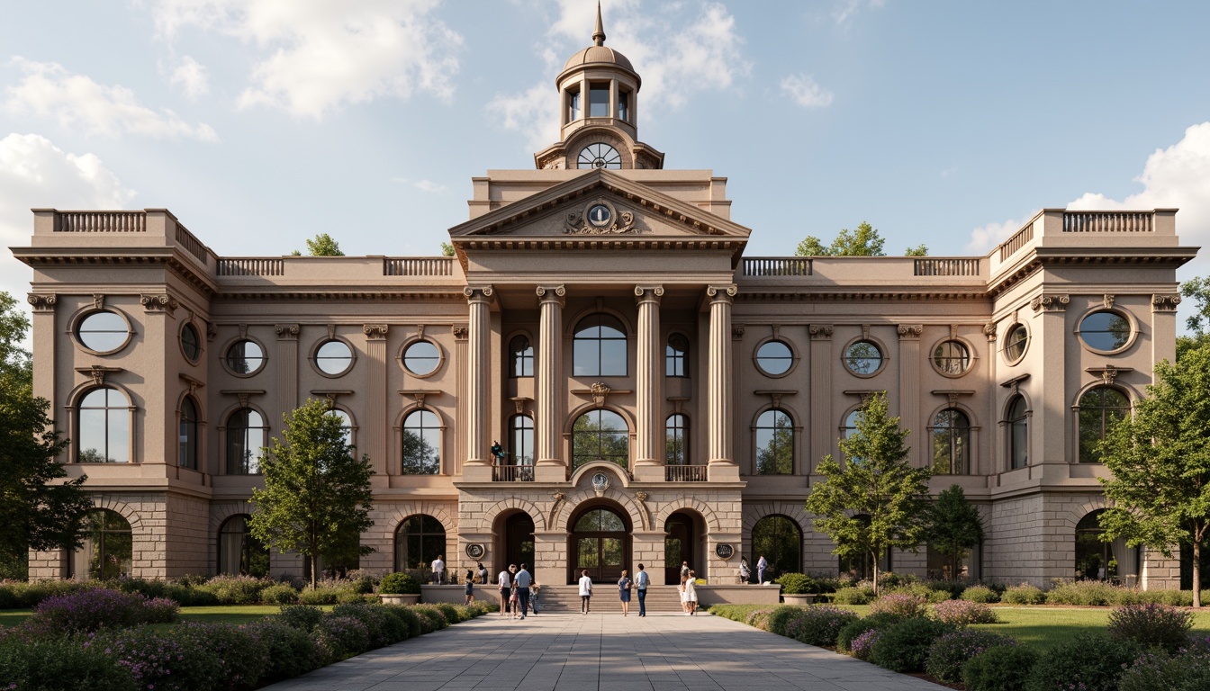 Prompt: Grandiose energy plant, neoclassical facade, ornate columns, intricate stone carvings, symmetrical architecture, grand entrance, majestic clock tower, rusticated base, ionic capitals, decorative cornices, arched windows, classical pediments, subtle color palette, earthy tones, natural stone textures, warm ambient lighting, soft focus, shallow depth of field, 2/3 composition, realistic render, atmospheric perspective.