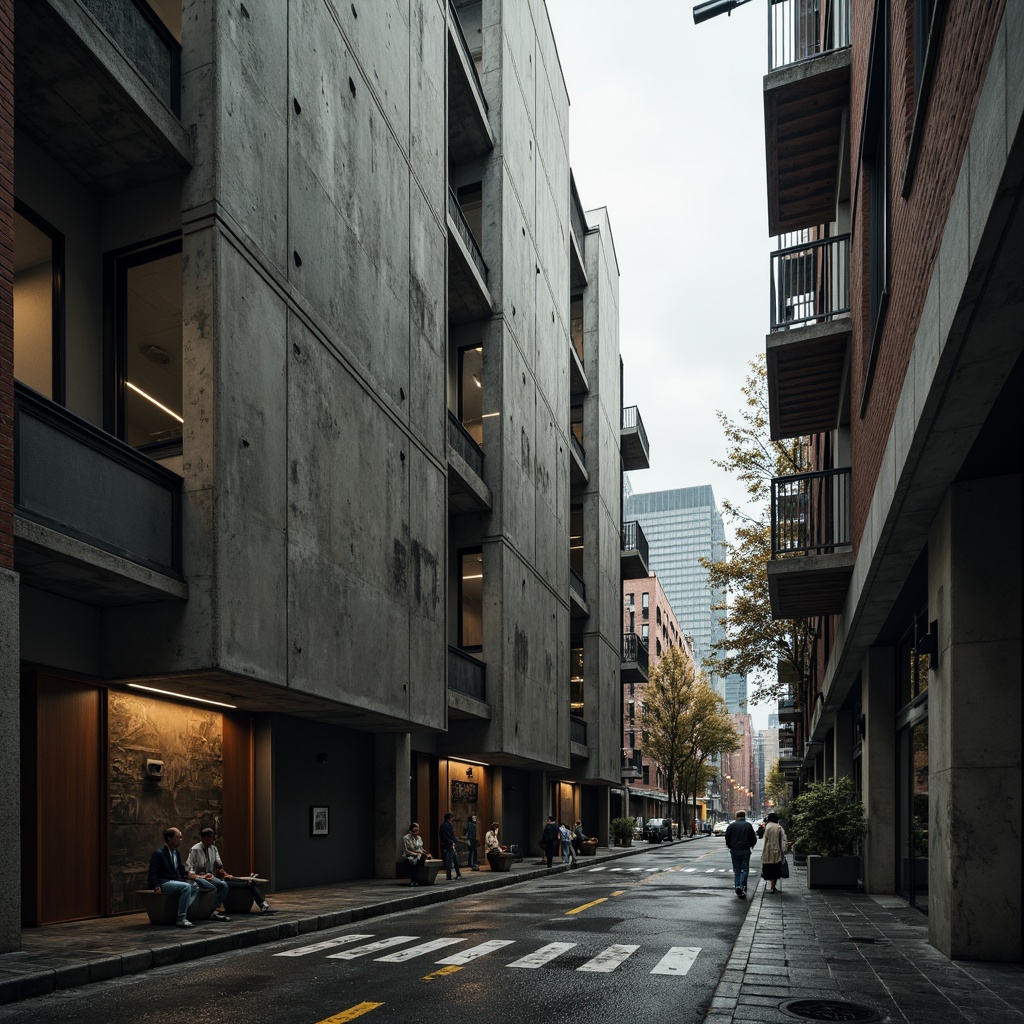 Prompt: Rough-hewn concrete walls, brutalist architecture, industrial textures, exposed ductwork, raw steel beams, distressed wood accents, urban cityscape, overcast skies, dramatic shadows, high-contrast lighting, cinematic composition, 2.35