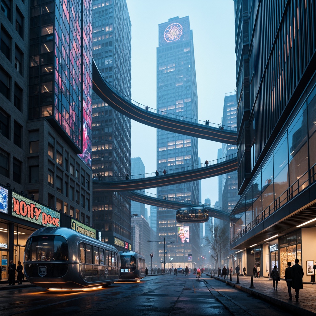 Prompt: Futuristic cityscape, neon-lit skyscrapers, curved metallic structures, holographic advertisements, levitating transportation pods, elevated walkways, transparent glass tunnels, iridescent LED lights, atmospheric mist, distant foggy horizon, cinematic 3/4 composition, low-angle shot, dramatic chiaroscuro lighting, reflective surfaces, ambient occlusion, intricate circuitry patterns, sleek minimalist design, avant-garde furniture, virtual reality interfaces, augmented reality displays.