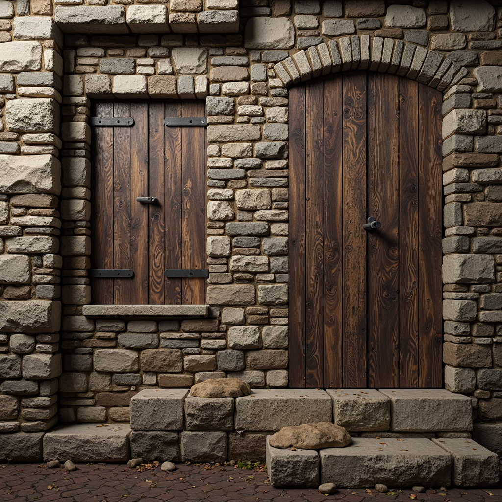 Prompt: Rustic stone walls, weathered wooden planks, distressed metal panels, rough-hewn concrete blocks, ornate tile mosaics, intricate brick patterns, natural rock formations, earthy color palette, organic shapes, irregular textures, abstract compositions, dramatic lighting effects, high-contrast shadows, atmospheric misting, 1/1 composition, realistic material rendering, ambient occlusion.