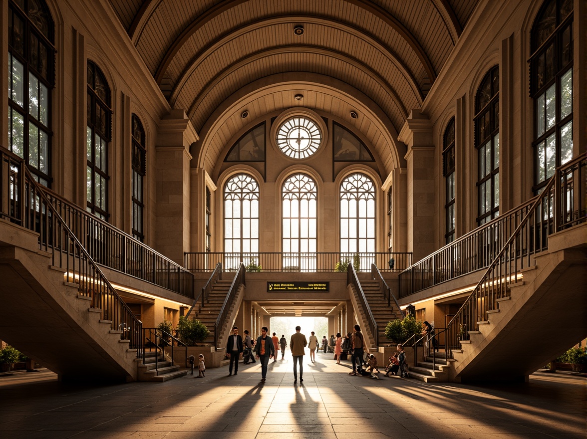 Prompt: Grandiose metro station entrance, Gothic arches, ribbed vaults, ornate stone carvings, intricate stained glass windows, majestic clock towers, imposing stone columns, dramatic lighting effects, atmospheric misting systems, polished granite floors, ornamental metal railings, grand staircases, high ceilings, symmetrical composition, 1/1 aspect ratio, warm golden lighting, shallow depth of field, realistic textures, ambient occlusion.