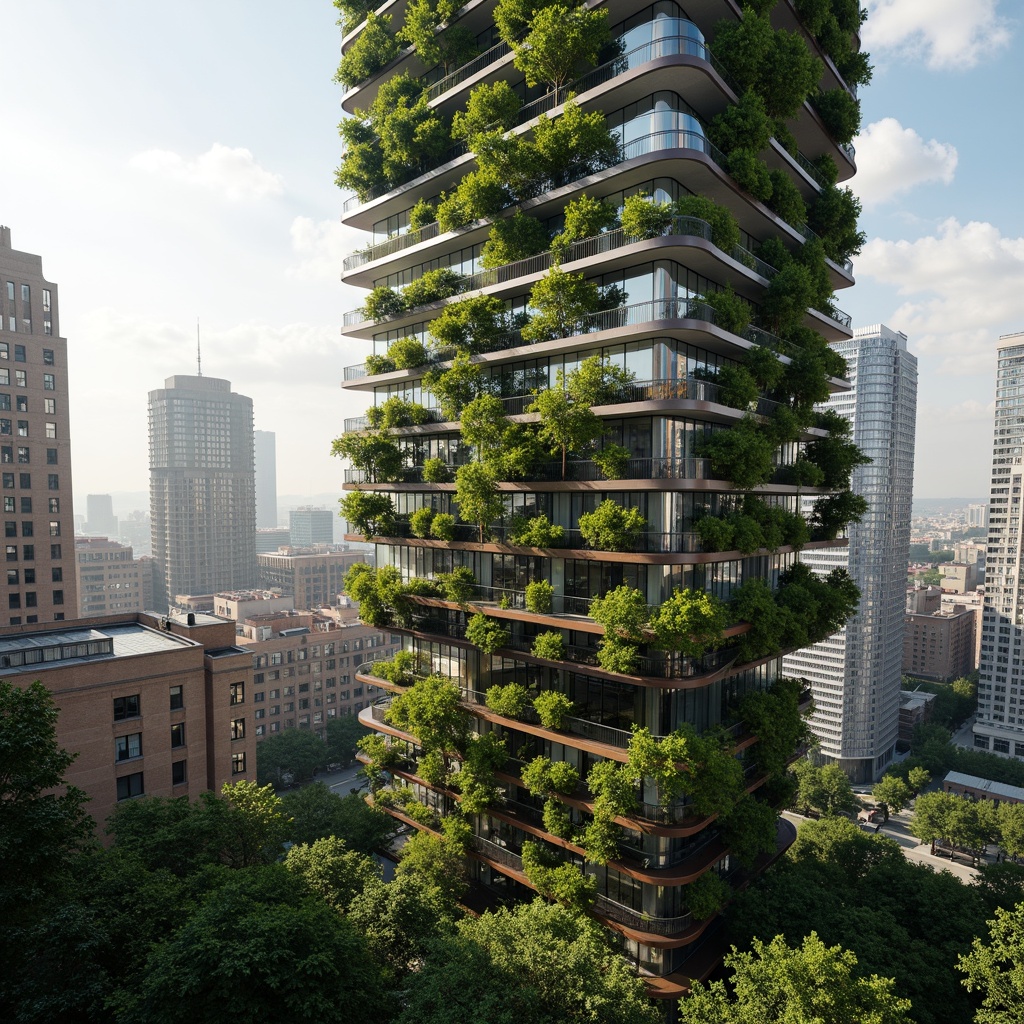 Prompt: Urban skyscraper, sleek modern architecture, green walls, lush vertical gardens, thriving plants, natural ventilation systems, energy-efficient design, sustainable living spaces, floor-to-ceiling windows, panoramic city views, misty morning light, soft warm ambiance, shallow depth of field, 3/4 composition, realistic textures, ambient occlusion.