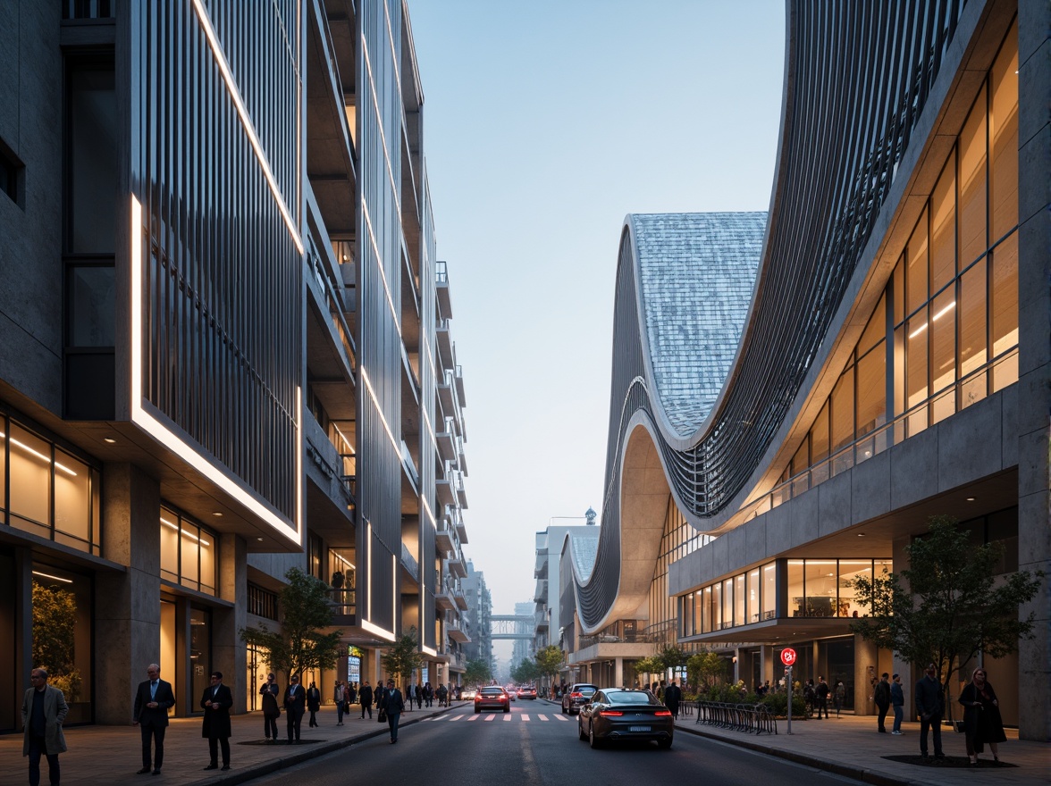 Prompt: Sleek bridge facades, high-tech architecture, metallic materials, LED lighting systems, futuristic curves, angular lines, reflective glass surfaces, cantilevered structures, urban cityscape, misty morning atmosphere, soft warm lighting, shallow depth of field, 1/1 composition, panoramic view, realistic textures, ambient occlusion.