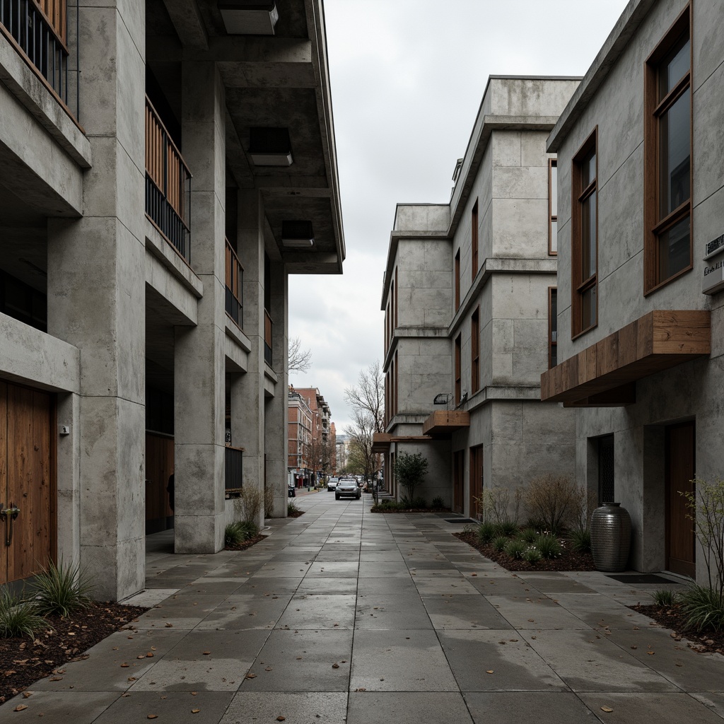 Prompt: Rustic concrete textures, brutalist architecture, industrial materials, exposed ductwork, metallic beams, reclaimed wood accents, minimalist decor, functional simplicity, urban cityscape, overcast sky, dramatic shadows, high-contrast lighting, 1/1 composition, symmetrical framing, abstract geometric patterns, distressed finishes, raw materiality, deconstructivist influences, avant-garde aesthetics.