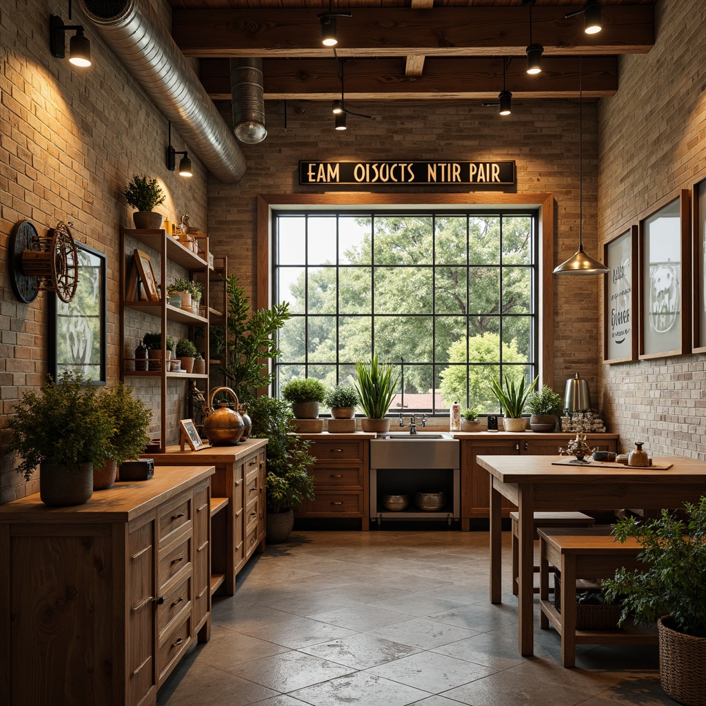 Prompt: Rustic dental clinic, reclaimed wood accents, vintage metal signs, earthy color palette, natural stone walls, wooden ceiling beams, distressed finishes, antique dental equipment displays, woven baskets, potted greenery, warm industrial lighting, shallow depth of field, 3/4 composition, panoramic view, realistic textures, ambient occlusion.Let me know if you need any adjustments!