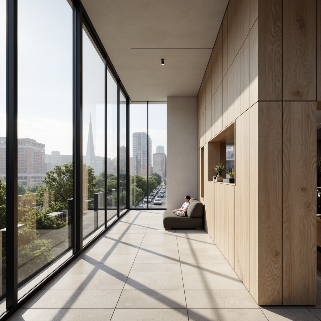 Prompt: Modern apartment, sleek lines, minimalist decor, neutral color palette, soft gray tones, creamy whites, warm beige accents, natural wood textures, industrial metal frames, floor-to-ceiling windows, urban cityscape views, morning sunlight, soft box lighting, shallow depth of field, 2/3 composition, realistic reflections, ambient occlusion.