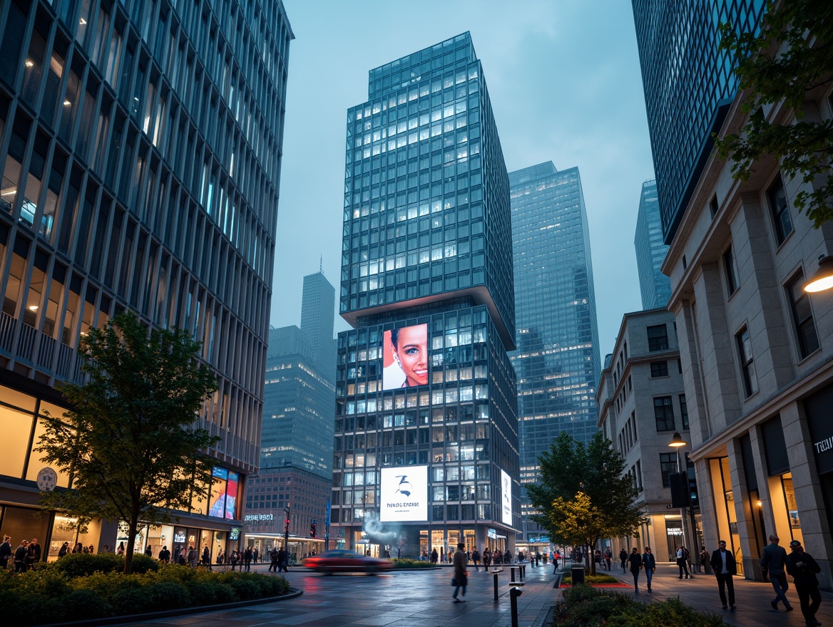 Prompt: Futuristic cityscape, neon-lit skyscrapers, holographic advertisements, metallic surfaces, robotic pedestrians, levitating cars, futuristic streetlights, urban greenery, abstract sculptures, geometric patterns, iridescent materials, LED lights, cyberpunk atmosphere, rainy night, misty fog, shallow depth of field, 1/1 composition, low-angle shot, cinematic lighting, realistic reflections.