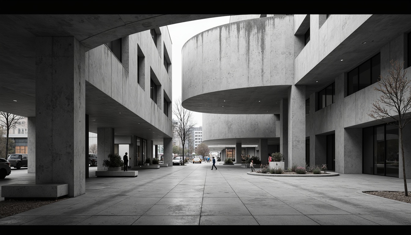 Prompt: Raw exposed concrete walls, brutalist architecture style, industrial aesthetic, minimalist decor, cold monochromatic color palette, harsh overhead lighting, bold structural elements, geometric shapes, rugged textures, urban cityscape, dramatic shadows, low-angle photography, cinematic mood, high-contrast rendering, detailed 3D modeling, realistic material finishes.