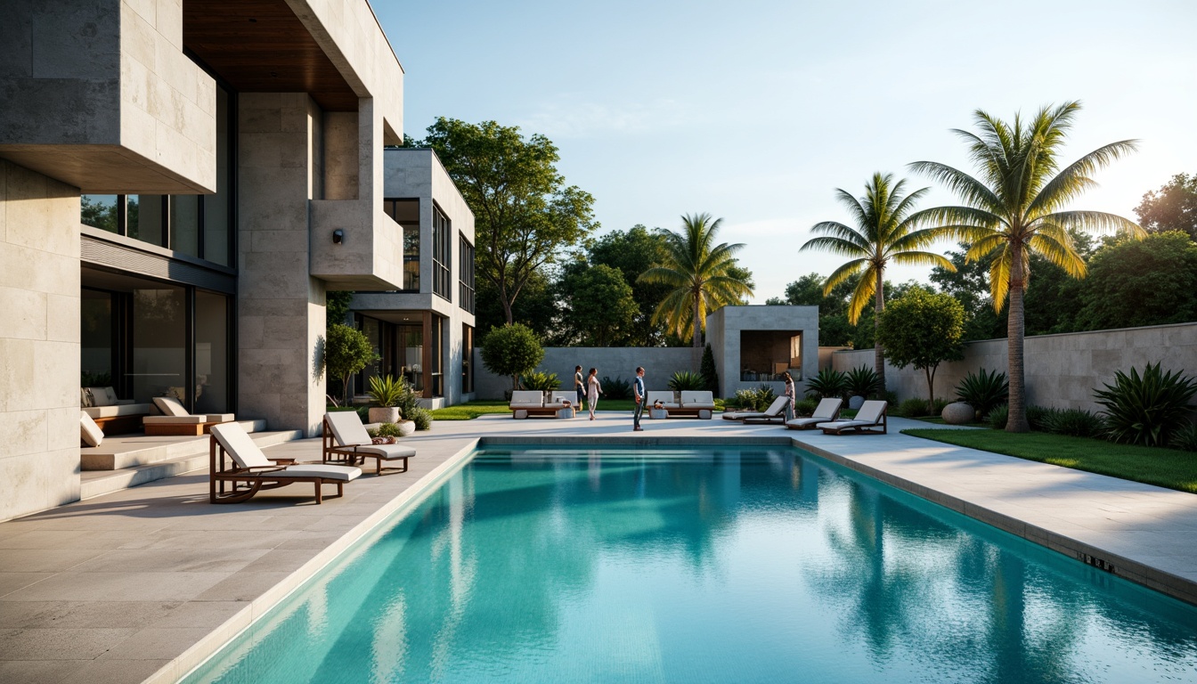 Prompt: Navy blue Bauhaus swimming pool, geometric shapes, clean lines, minimal ornamentation, functional design, rectangular forms, industrial materials, concrete walls, steel beams, glass enclosures, turquoise water, sunlit atmosphere, warm natural light, soft shadows, shallow depth of field, 1/1 composition, realistic textures, ambient occlusion.