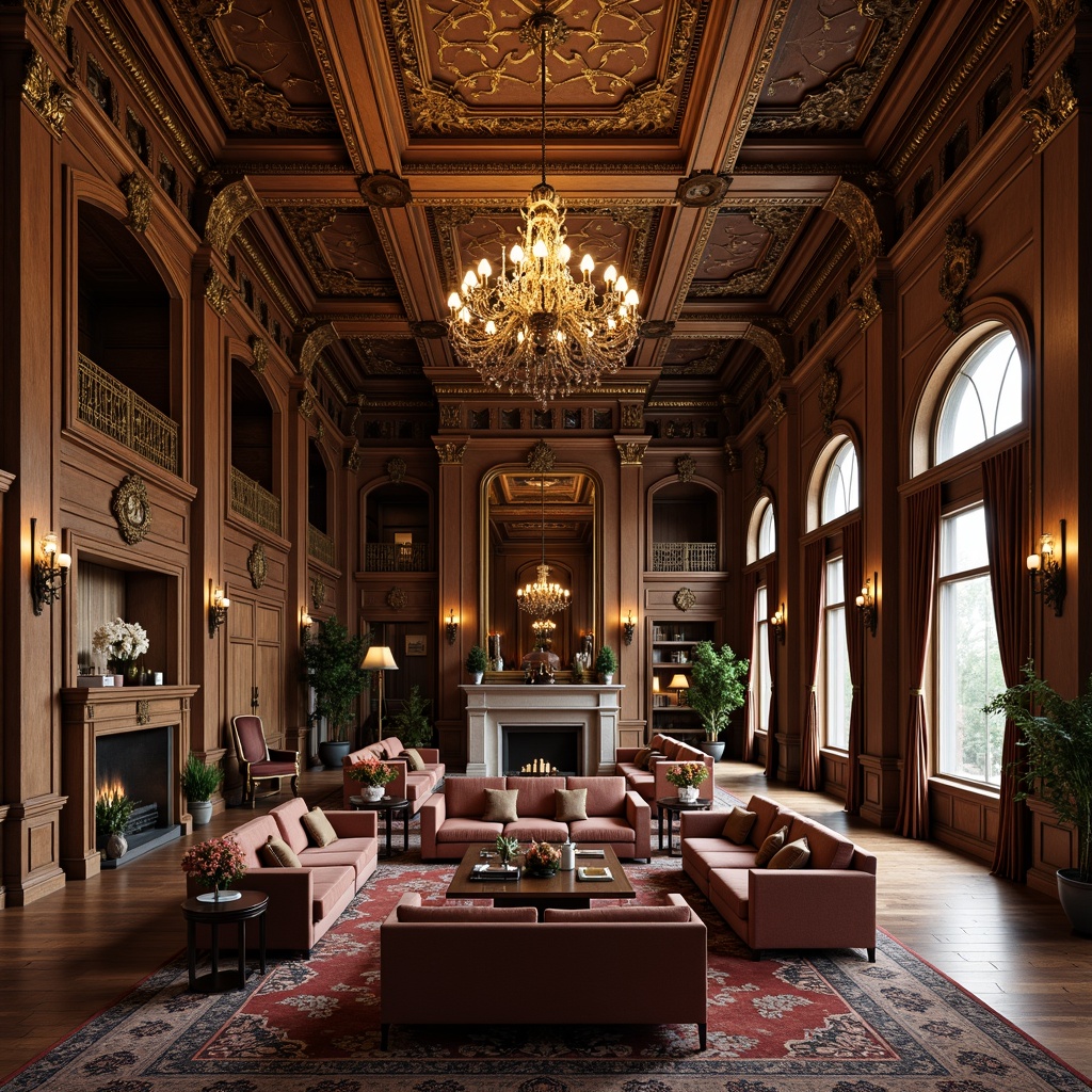 Prompt: Luxurious living room, ornate moldings, intricate carvings, gold leaf accents, lavish chandeliers, plush velvet sofas, rich wood paneling, grandiose fireplaces, majestic columns, regal archways, opulent furnishings, sophisticated color palette, warm ambient lighting, dramatic shadows, 1/1 composition, realistic textures, ambient occlusion.