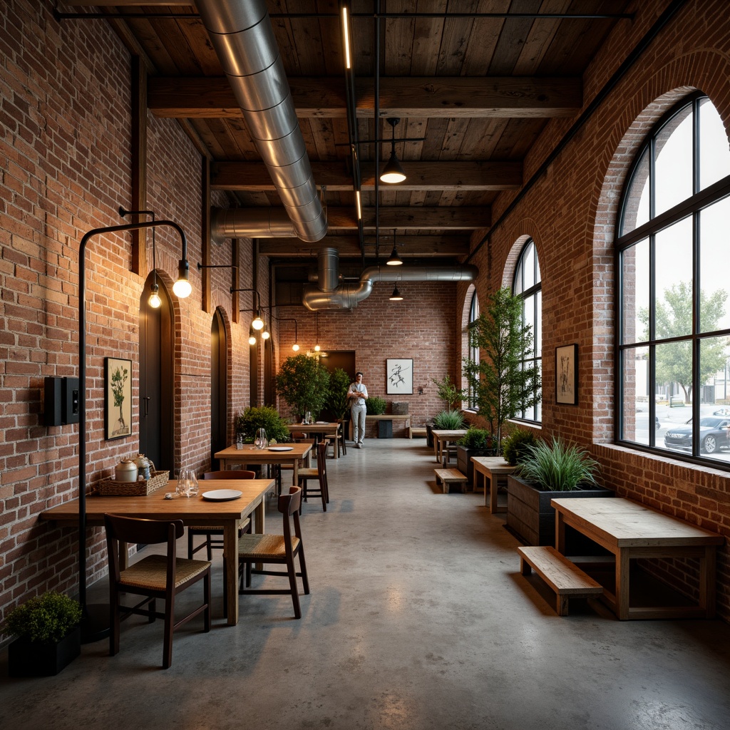 Prompt: Rustic metro scene, vintage brick walls, distressed wooden beams, industrial metal pipes, reclaimed wood accents, Edison bulbs, metal lanterns, warm soft lighting, cozy ambiance, urban loft atmosphere, exposed ductwork, concrete floors, steel windows, minimalist decor, functional furniture, earthy color palette, natural textures, shallow depth of field, 1/1 composition, realistic render, ambient occlusion.