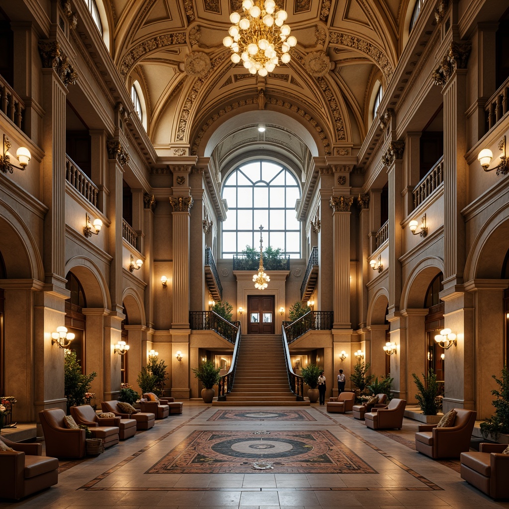 Prompt: Grand courthouse facade, ornate stone carvings, majestic clock tower, elegant archways, refined column details, sophisticated staircases, polished marble floors, intricate mosaic patterns, luxurious chandeliers, warm golden lighting, shallow depth of field, 1/2 composition, realistic textures, ambient occlusion.