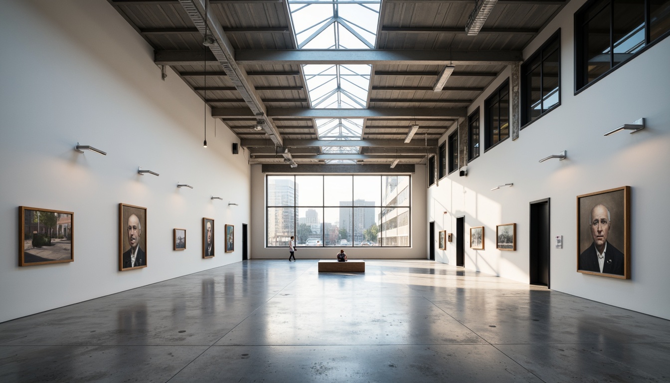 Prompt: Contemporary art museum, high ceilings, clerestory windows, skylights, diffused natural light, polished concrete floors, minimalist interior design, white walls, glass partitions, steel beams, industrial aesthetic, urban location, cityscape views, morning soft light, warm afternoon glow, subtle shadows, 1/1 composition, wide-angle lens, shallow depth of field, realistic textures, ambient occlusion.