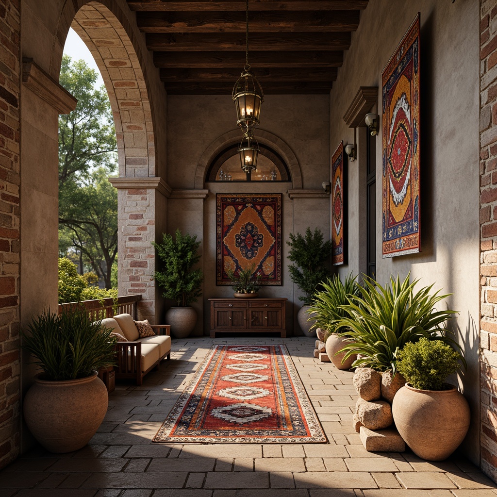 Prompt: Rustic wooden planks, distressed metal sheets, rough-hewn stone walls, vintage brick facades, ornate ceramic tiles, intricately patterned rugs, natural fiber textiles, earthy terracotta pots, moss-covered statues, whimsical lanterns, soft warm lighting, shallow depth of field, 2/3 composition, realistic materials, ambient occlusion.