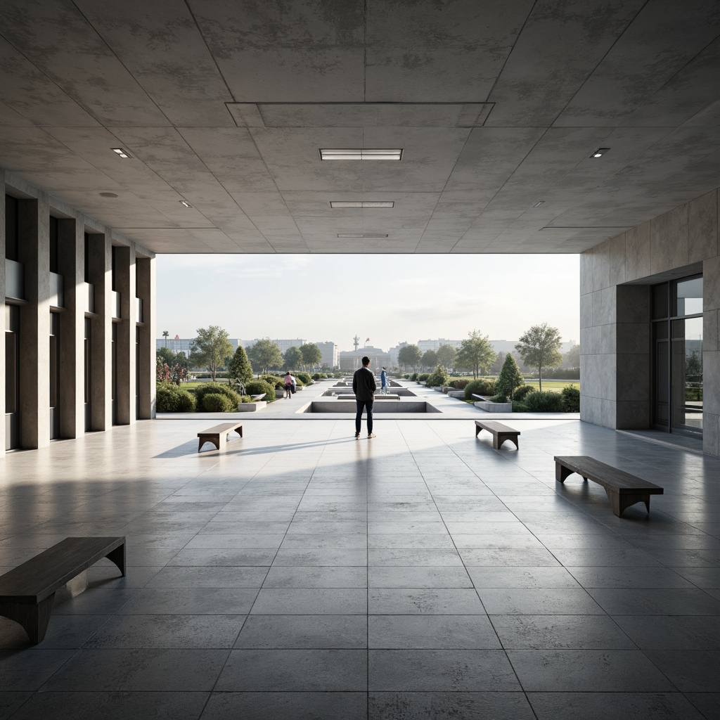 Prompt: Solemn memorial center, vast open space, minimalist architecture, clean lines, monochromatic color scheme, polished concrete floors, sleek metal beams, subtle natural lighting, soft shadows, contemplative atmosphere, peaceful ambiance, serene water features, subtle landscaping, simple benches, understated memorials, subtle textures, shallow depth of field, 1/1 composition, panoramic view, realistic rendering.