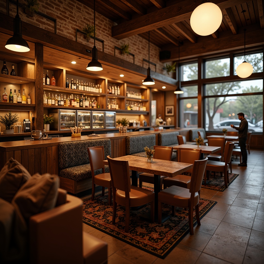 Prompt: Cozy pub atmosphere, warm wooden accents, rustic brick walls, comfortable seating areas, polished metal bar counters, vibrant beer taps, rich leather upholstery, intimate corner booths, natural stone flooring, soft warm lighting, shallow depth of field, 3/4 composition, realistic textures, ambient occlusion.