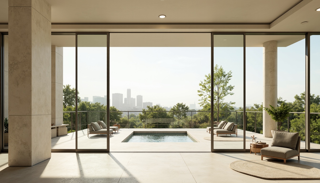 Prompt: Minimalist interior, large windows, floor-to-ceiling glass walls, sliding doors, natural light pouring in, bright airy atmosphere, creamy white walls, polished concrete floors, sleek metal frames, greenery views, urban skyline, sunny day, soft warm lighting, shallow depth of field, 3/4 composition, panoramic view, realistic textures, ambient occlusion.