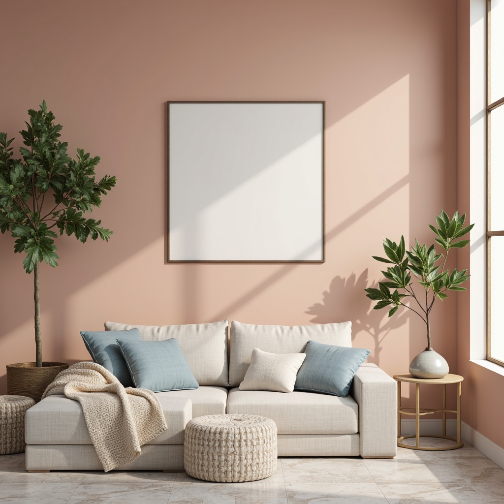 Prompt: Soft peach tones, creamy whites, calming blues, muted greens, warm beige, elegant gold accents, natural wood textures, subtle marble patterns, modern minimalist aesthetic, Scandinavian-inspired design, cozy atmospheric lighting, shallow depth of field, 2/3 composition, soft focus, gentle color gradations.