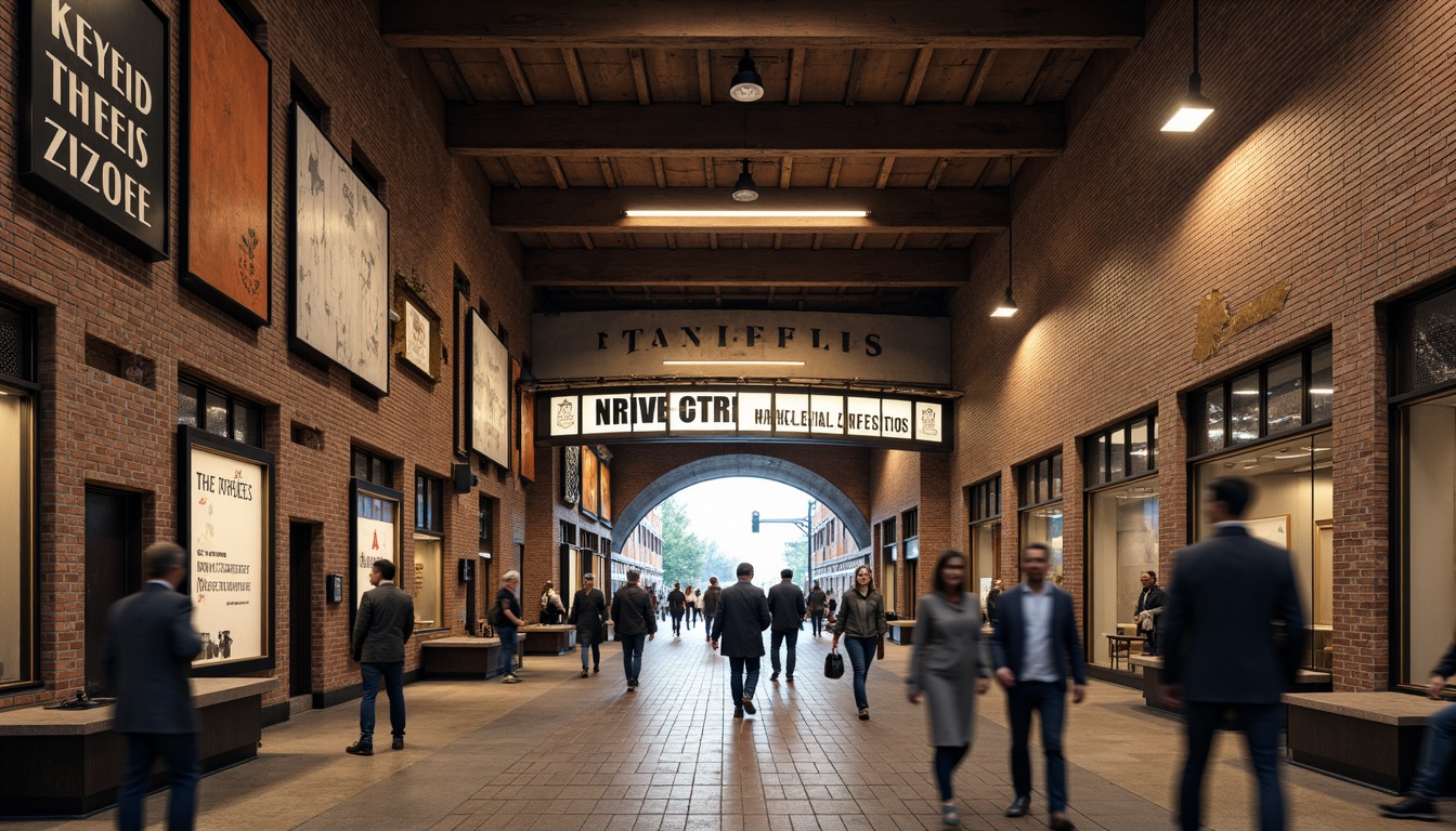 Prompt: Exposed brick walls, distressed wooden accents, industrial metal beams, vintage signage, rustic stone flooring, earthy tone color palette, warm ambient lighting, shallow depth of field, 3/4 composition, urban cityscape, busy metropolitan atmosphere, modern transportation hub, dynamic passenger flow, natural textures, realistic materials, subtle weathering effects.