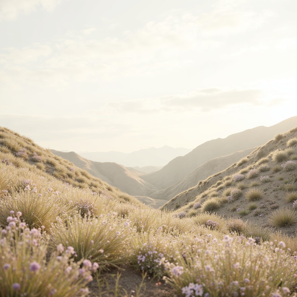 Prompt: Soft pastel hues, calming atmosphere, serene landscape, gentle hills, blooming wildflowers, warm sunny day, natural earthy tones, soothing color transitions, creamy whites, pale blues, mauve accents, golden yellows, gentle gradient effects, realistic textures, subtle shading, ambient occlusion.